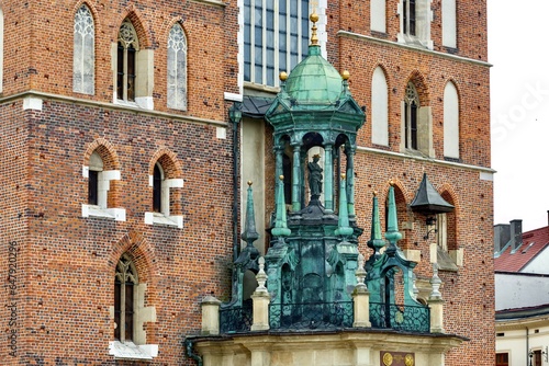 Fragment of the Church of St. Mary or the Church of the Assumption of the Blessed Virgin Mary - a Catholic church of Gothic architecture  which in 1962 received the title of a minor basilica  Krakow  