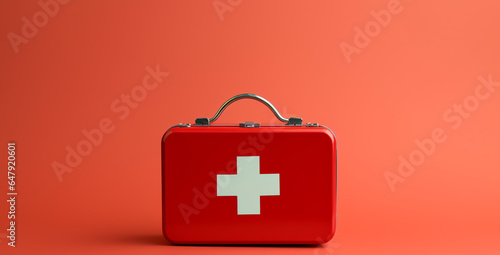 Red first aid kit bag with copy space for text photo