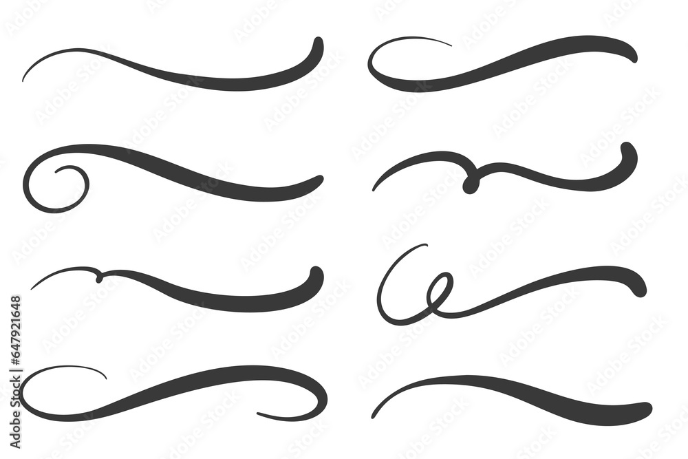 Swashes swoops and swishes calligraphy signs. Underlines hand drawn strokes. Vector symbols set. Swashes swoops and swishes calligraphy signs. Underlines hand drawn strokes. Vector symbols set.