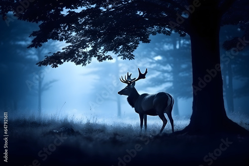 deer walking at night photography style Made with Generative AI