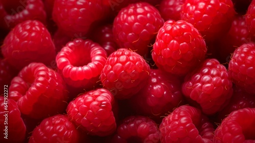 "Craft a visually enticing image of a bunch of ripe, vibrant raspberries."