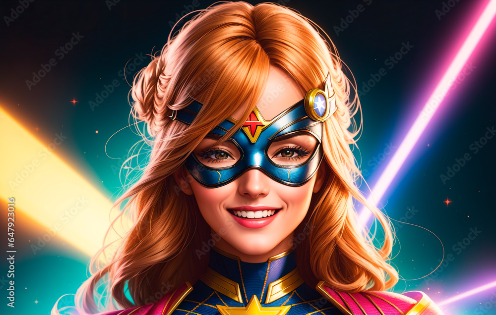 Portrait of a handsome young woman in superhero costume and wearing a mask Portrait of a handsome young woman in superhero costume and wearing a mask