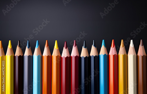 A row of colored pencils lined up against