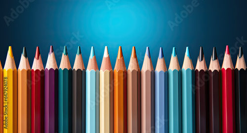 A row of colored pencils lined up against