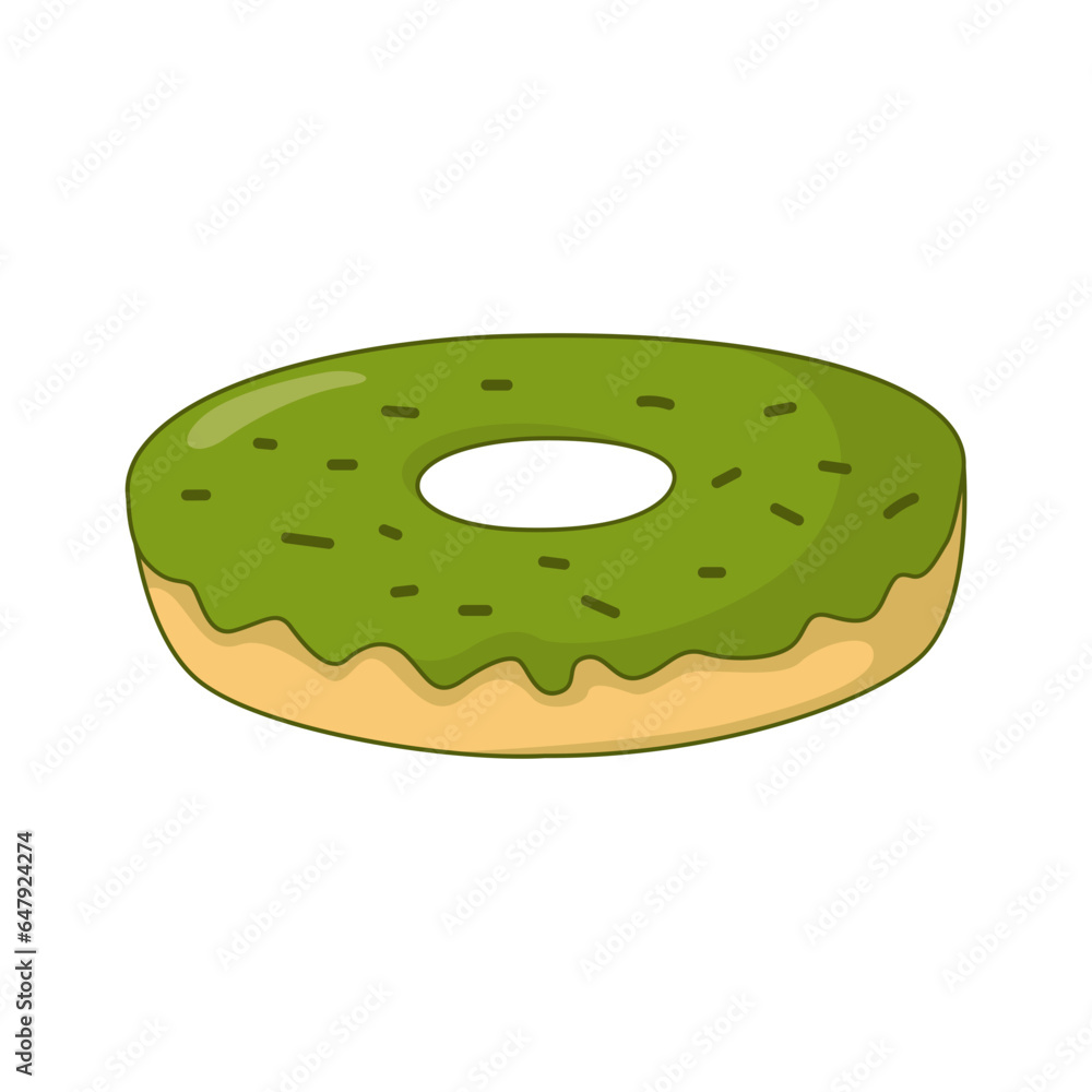Matcha donut illustration with cream. Sweet matcha dessert with topping. Green tea flavor. Vector Illustration Matcha donut illustration with cream. Sweet matcha dessert with topping. Green tea flavor. Vector Illustration