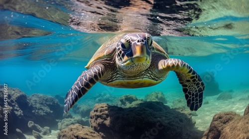 Hawaiian Green Ocean Turtle on a Scuba plunge in Maui