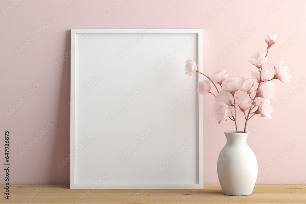 Craft an exquisite close-up 3D  of a blank mockup poster frame, oozing sophistication and charm.