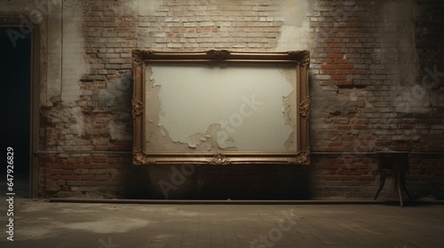 Craft a mesmerizing HD scene that encapsulates timeless allure with a blank frame on a brick wall.