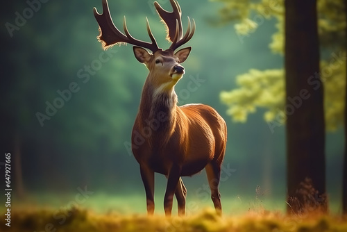 Deer is walking in the grass photography style Made with Generative AI