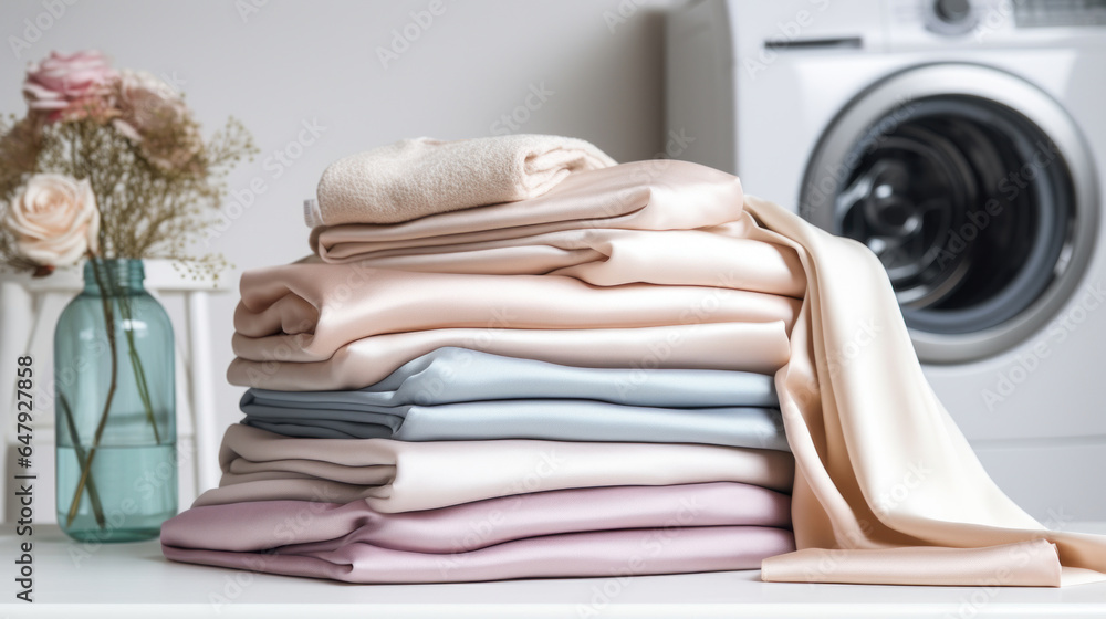 A stack of silk pastel linens A stack of silk pastel linens