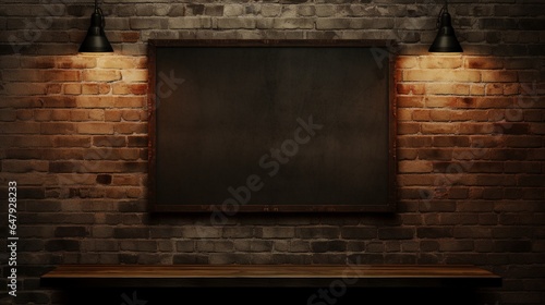 Design a captivating image that captures the essence of sophistication with a blank frame on a brick wall.