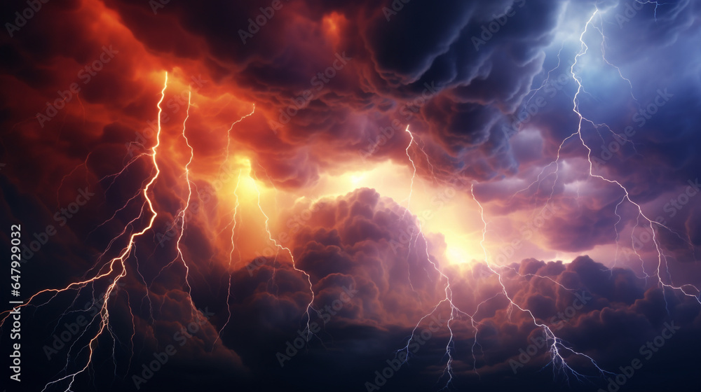 scary colored thunderstorms and dark clouds, generative ai - obrazy, fototapety, plakaty 