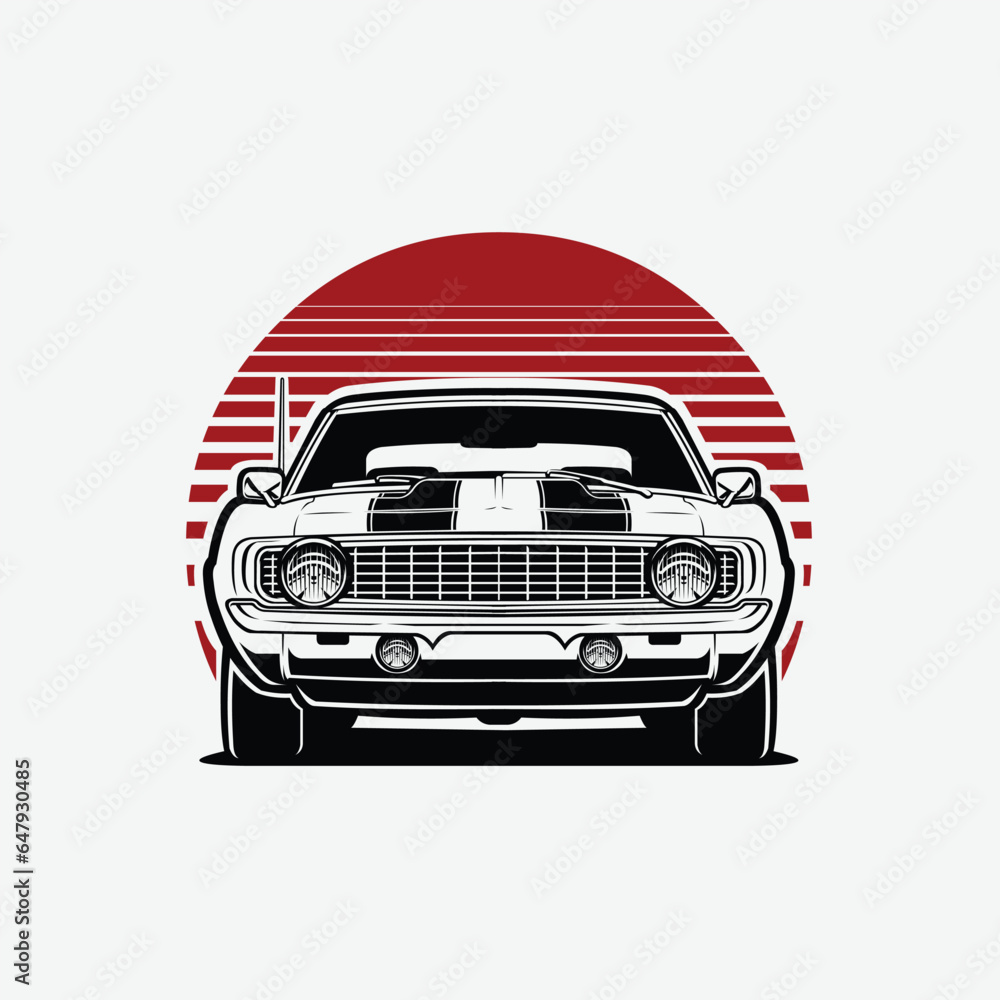 Classic Retro Muscle Car Front View Vector Art Color Illustration ...