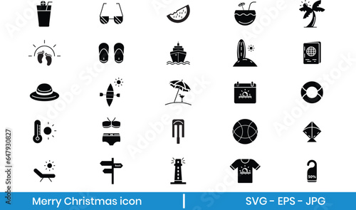 Summer vacation black fill icons collection. Travel, trip, camping, nature icons.