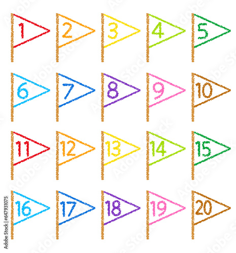 手描きのクレヨン素材　20までの数字アイコンセット