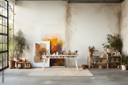 Painter artist studio interior, Generate with Ai. photo