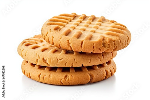 Isolated peanut butter cookies with appealing cracks, on a clean white background. Generative AI photo