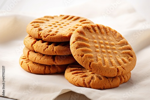 Isolated peanut butter cookies with appealing cracks, on a clean white background. Generative AI