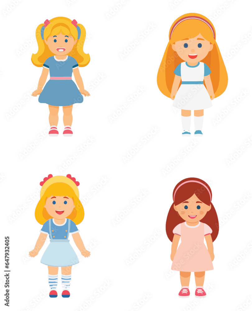 Set of vector illustrator girls, people cartoon icons, flat 2d icons of girls, princesses and cute girls. Set of vector illustrator girls, people cartoon icons, flat 2d icons of girls, princesses and cute girls.
