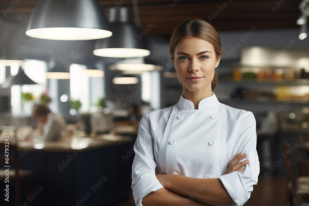 Beautiful professional chef wearing plain chef uniform