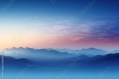 Sunrise Over Mountains, Blue Color Shade Cloud Sky. Generative AI © BussarinK