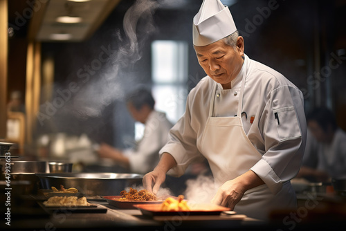 Japanese senior Chef making omakase food photo