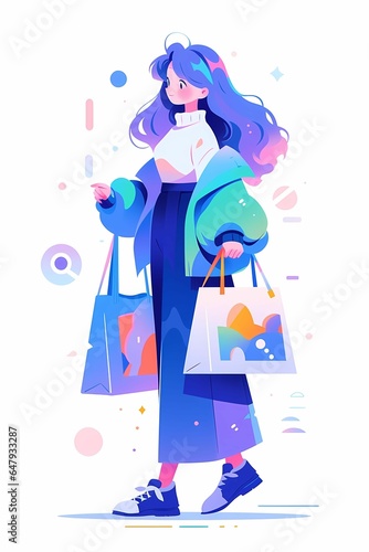 Double 11 Shopping Festival girls shopping in the mall shopping illustration