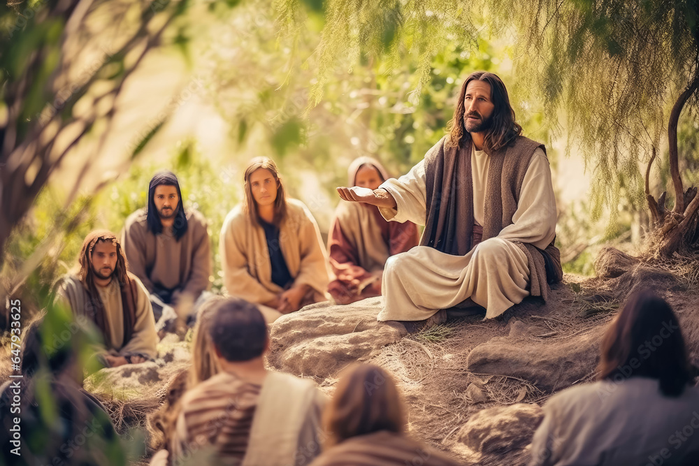 Image of Jesus Christ is preaching to the people , helping them receive ...