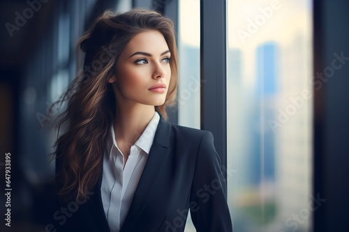 Wallpaper Mural Confident young businesswoman standing at window in office alone Torontodigital.ca