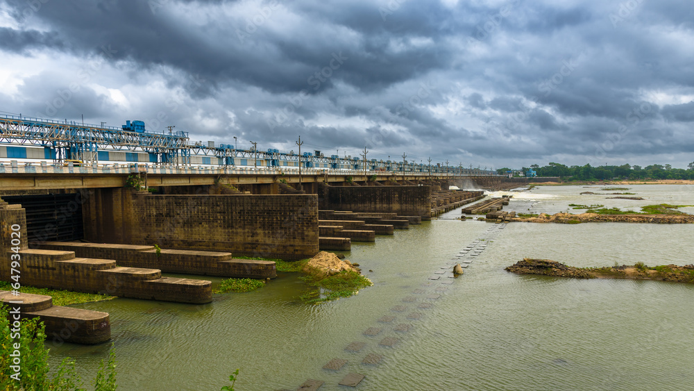 Obraz premium Landscape View of Barrage with Log gates.