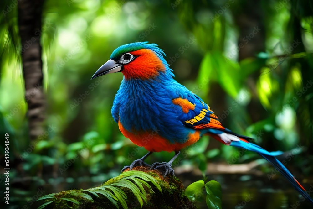 Exotic bird in the forest in the tropics