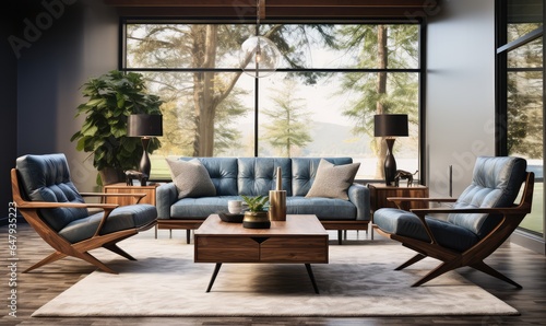 Stylish living room chairs . Generative AI © krasemsakdesign