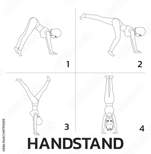 Handstand Yoga Manga Tutorial How Cartoon Vector Illustration Black and White