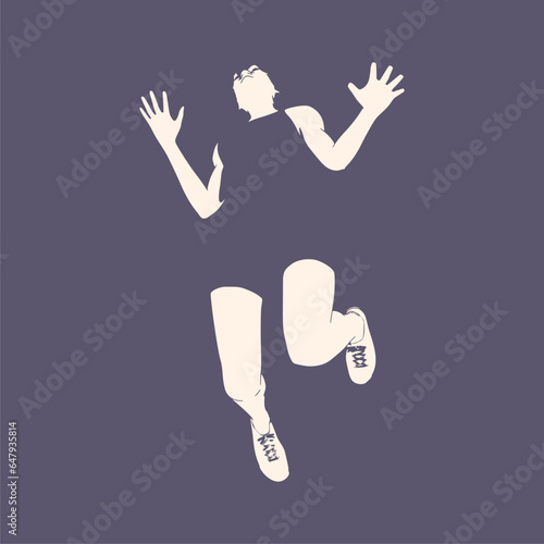 Jumping beautiful woman. Sport girl illustration. Young woman wearing workout clothes. Sport fashion girl outline in urban casual style.