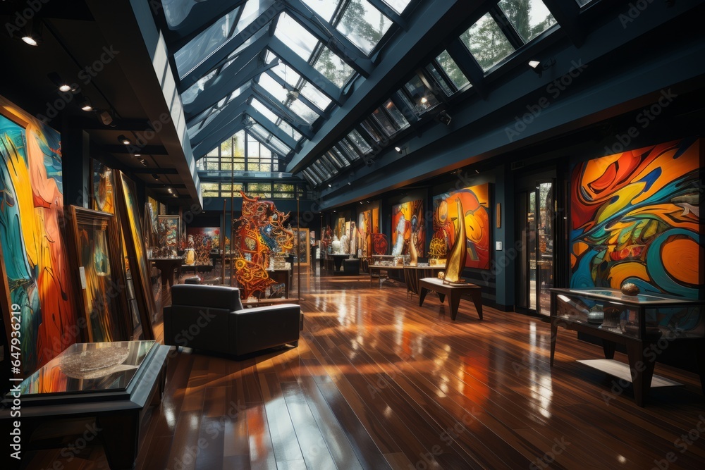 Cruise ship's art gallery, featuring a collection of exquisite works from renowned artists, Generative AI