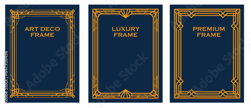 Art Deco gold frame vintage frame line geometric luxury frames wedding banner label card geometric background vector illustration