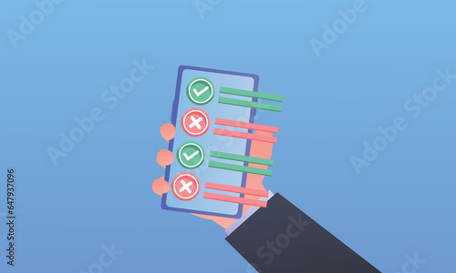 Todo items on smartphone screen.on blue background.Vector Design Illustration.