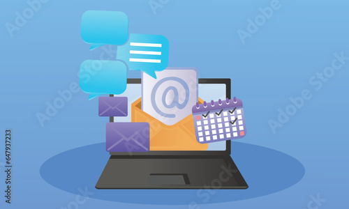 Email Marketing Publicity of promotional advertising via email.on blue background.Vector Design Illustration.