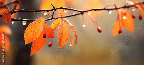 kleiner Ast mit bunten Herbstblättern vor natürlichen unscharfen Hintergrund