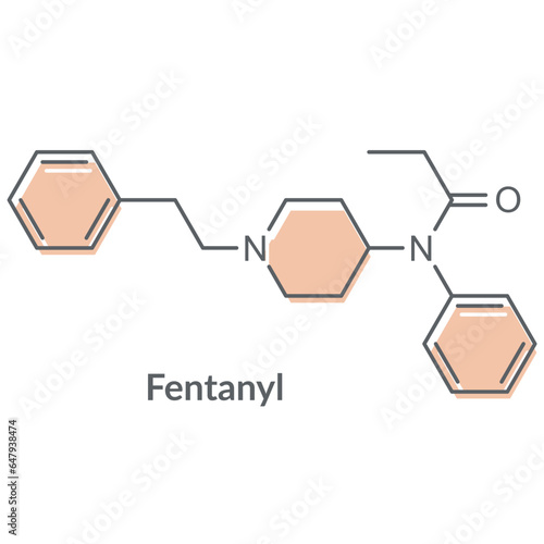 Fentanyl opioid analgesic drug molecule. Skeletal formula.