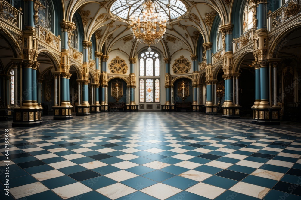 Stone floor in an elegant ballroom, capturing the opulence of historic architecture, Generative AI 05