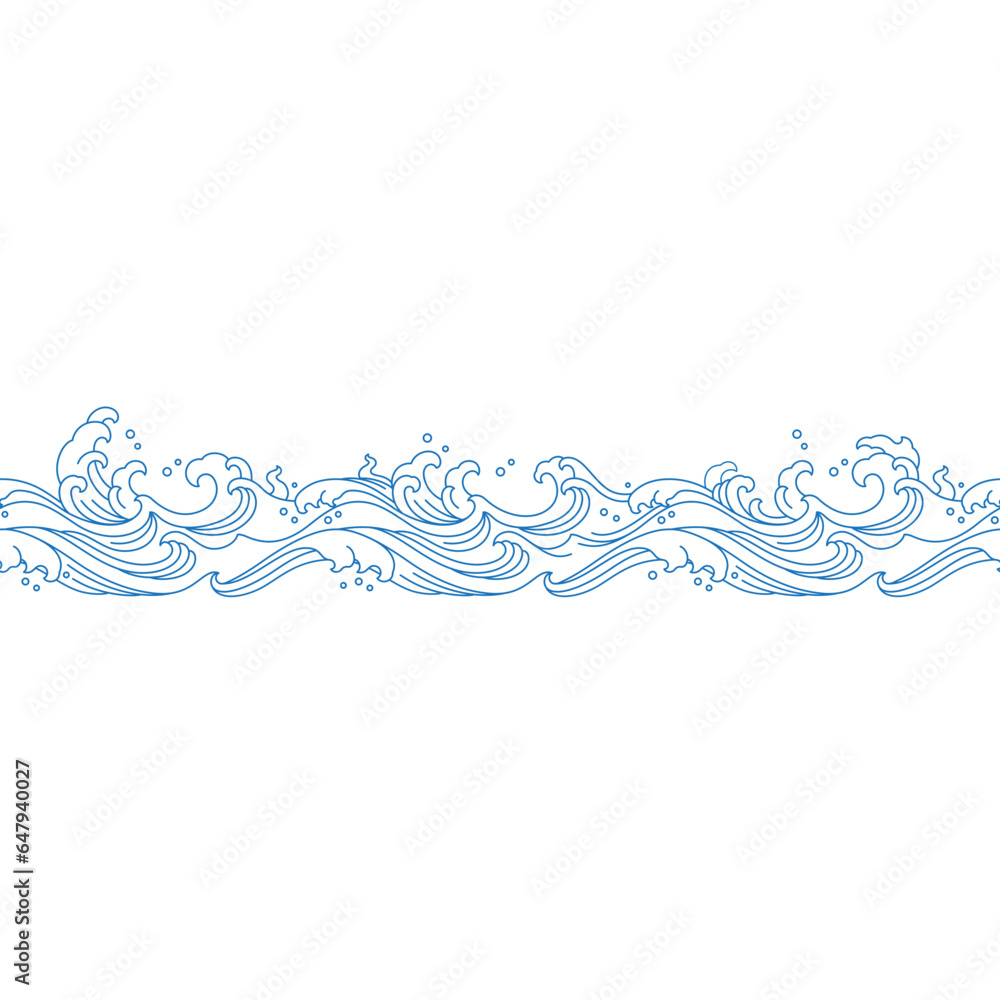 water wave oriental style line art seamless pattern vector illustration