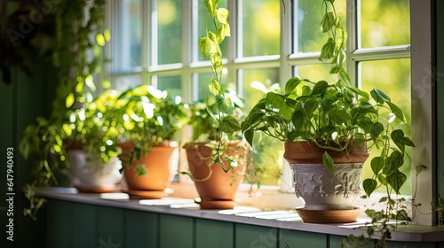 Flower pots on window sill