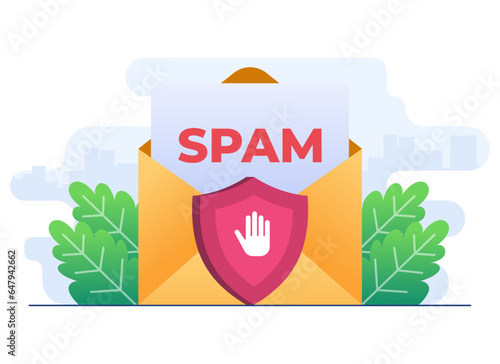 Spamming mailbox concept flat illustration vector template, Spam warning, Warning, Security, 