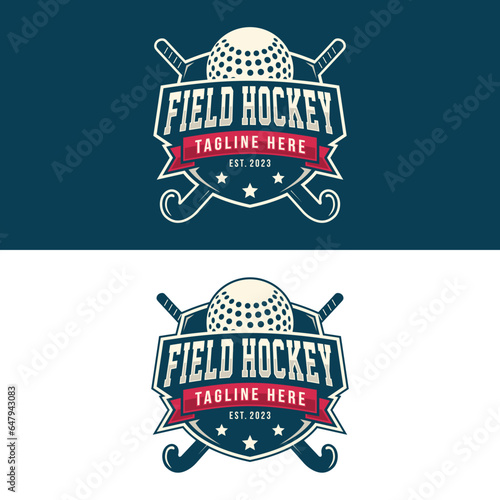 Field hockey logo and badge. Field hockey vector illustration, Field hockey and ball on two background.