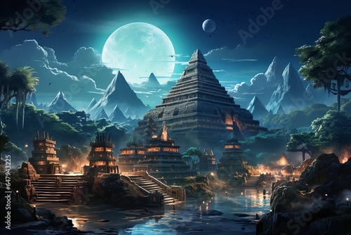 Mayan Temple At the center of the illustration