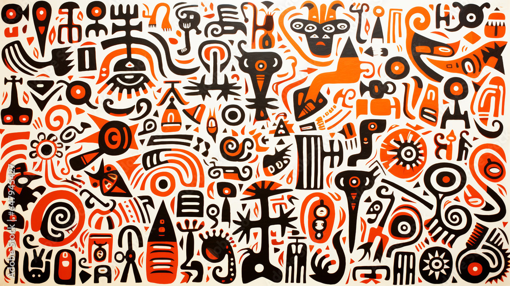 African tribe pattern drawn by marker, white background