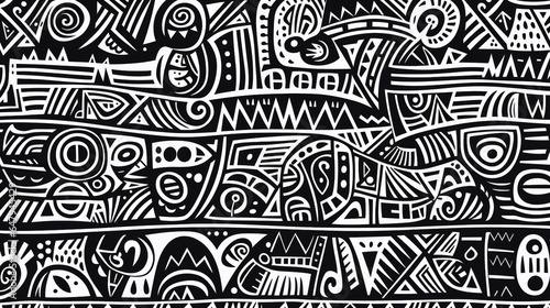 Wallpaper Mural African tribe pattern drawn by black marker, white background Torontodigital.ca