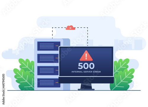 500 Internal server error concept flat illustration, Website error, Network error, Cloud computing concept for landing page, web design, banner, infographic