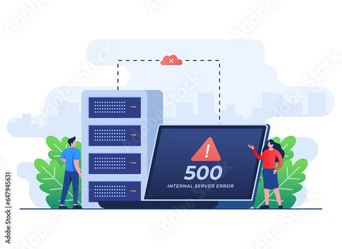 500 Internal server error concept flat illustration, Website error, Network error, Cloud computing concept for landing page, web design, banner, infographic